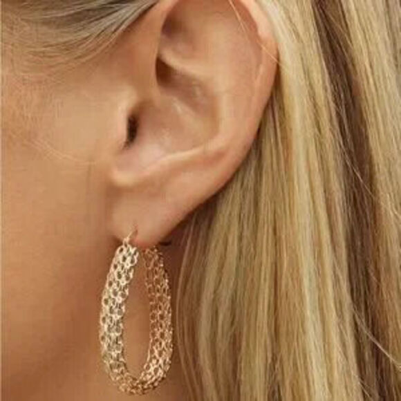 Jewelry - Gold 18k Gold Plated Filigree Hoop Earrings Gift Minimalist